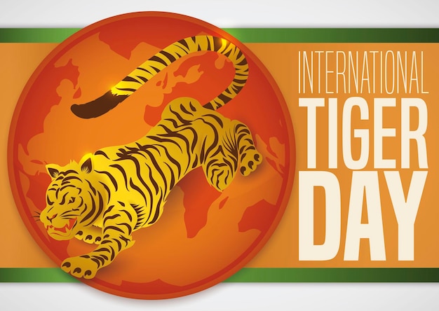 Button with majestic tiger over globe promoting International Tiger Day