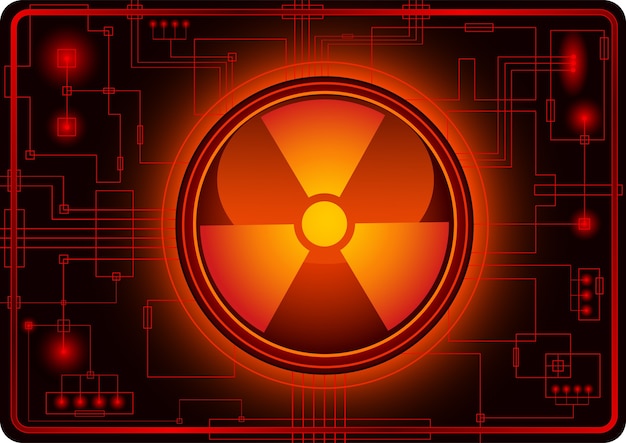 Vector button with nuclear sign