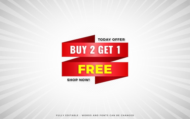 Buy 2 get 1 free sale banner design template with editable text effect