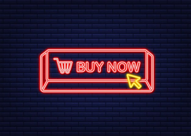 Vector buy now neon icon. shopping cart icon. vector stock illustration.