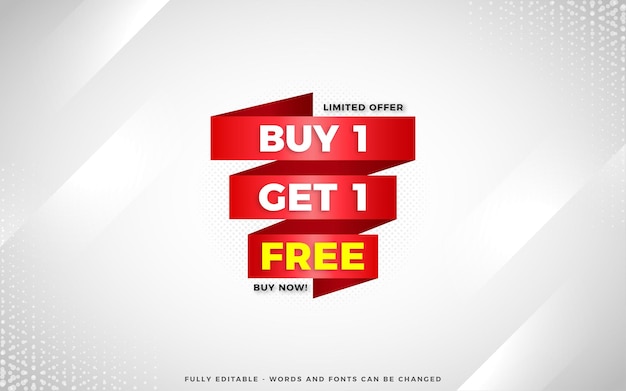 Buy one get one free sale banner design template with editable text effect