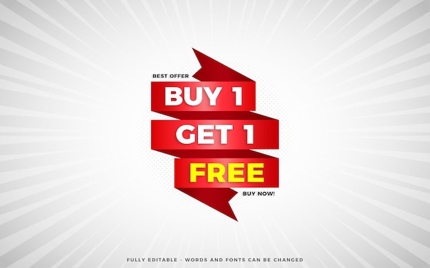 Buy one get one free sale banner design template with editable text effect