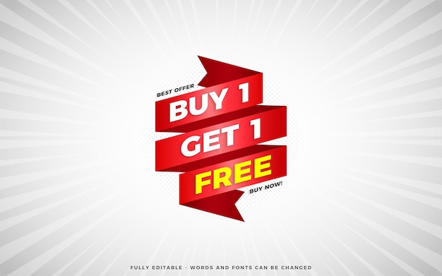 Buy one get one free sale banner design template with editable text effect