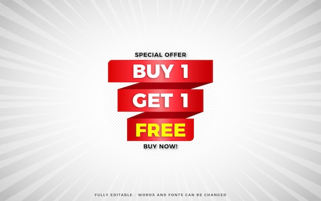 Buy one get one free sale banner design template with editable text effect