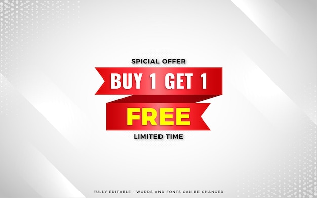 Buy one get one free sale banner design template with editable text effect