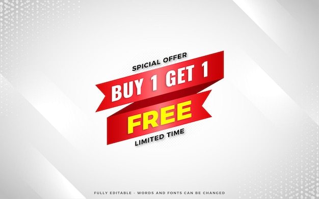 Buy one get one free sale banner design template with editable text effect