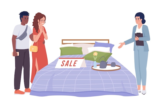 Buying bed 2D vector isolated illustration