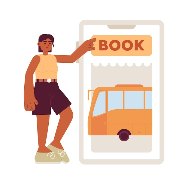 Buying bus ticket online over phone flat concept vector spot illustration