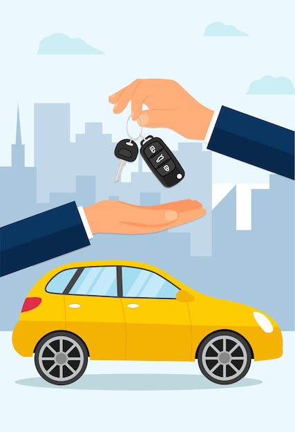 Buying A Car Dealer Buyer Hand car showroom Flat Vector Illustration