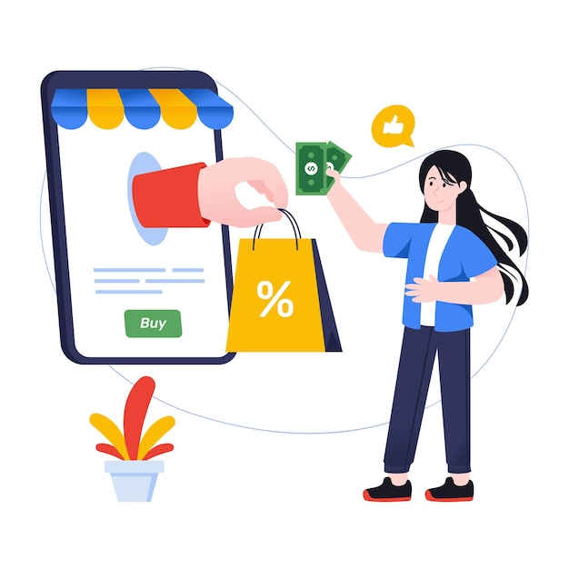 buying online products flat illustration of m commerce