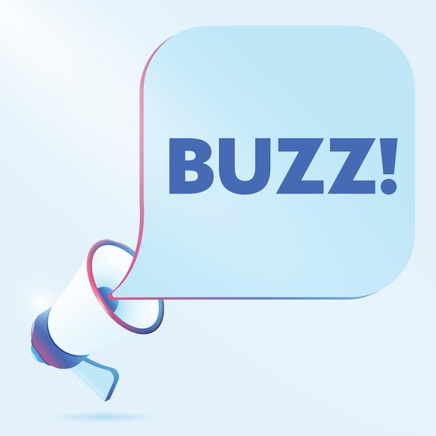 Buzz text with 3d realistic megaphone vector illustration