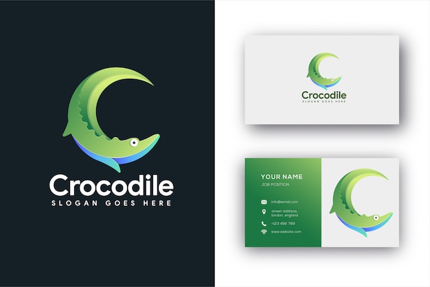 C Letter Crocodile Logo and Business Card