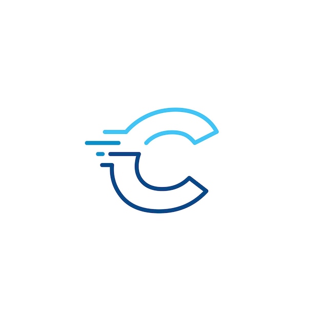 C letter dash lowercase tech digital fast quick delivery movement line outline monoline blue logo vector icon illustration