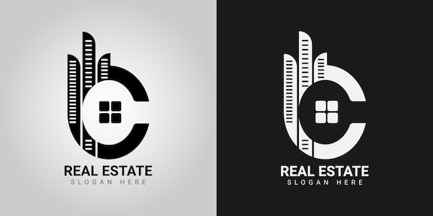 C letter real estate logo design on colorful background