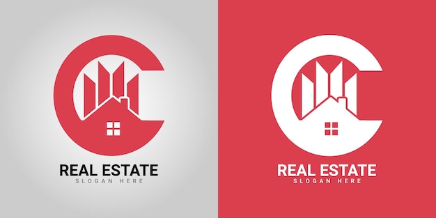 C letter real estate logo design on colorful background