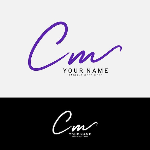 Vector c m cm initial letter logo alphabet cm handwritten signature logo