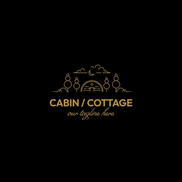 Cabin or Cottage line art logo vector design illustration