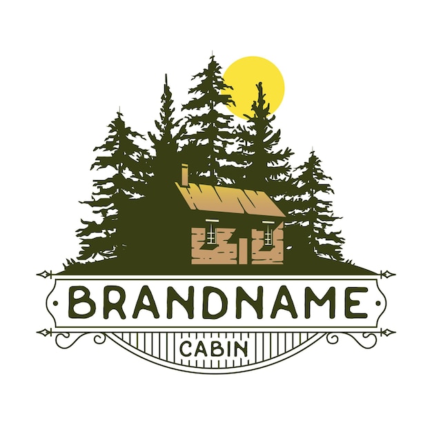 Cabin and forest logo design, House estate Vintage, real estate logo.