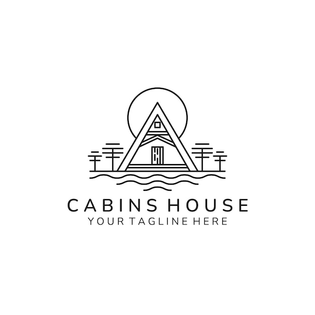 Cabin home minimalist line art logo icon vector illustration template design cottage lodge hut logo template design