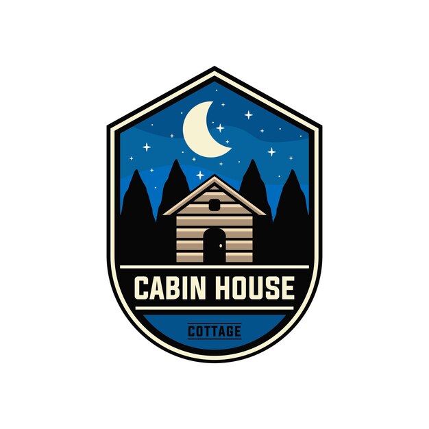 cabin house label vector template. lodge forest cottage graphic in badge patch emblem style.