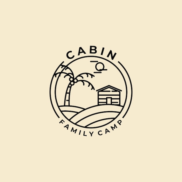 Cabin line art minimalist simple vector logo badge illustration design