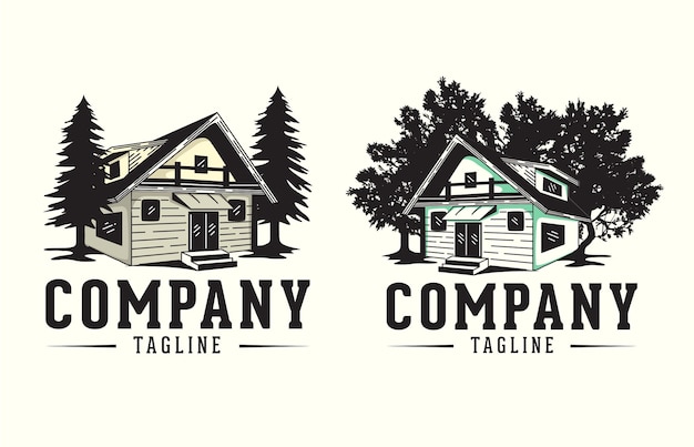 Cabin logo with tree for house companies and construction design