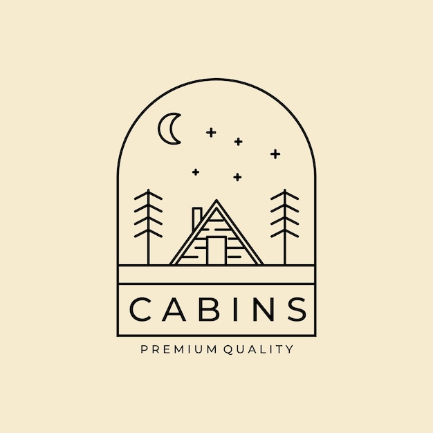 Cabin minimalist line art badge logo template vector illustration design