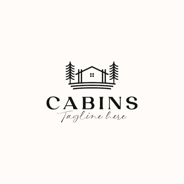 Cabin Monoline Concept Logo Template Isolated in White Background