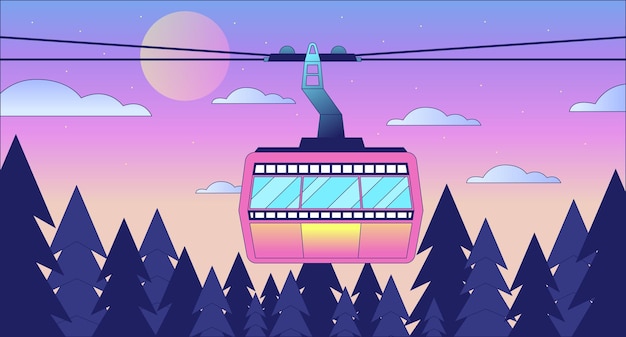 Cabin ropeway above sunset forest skyline lo fi chill wallpaper