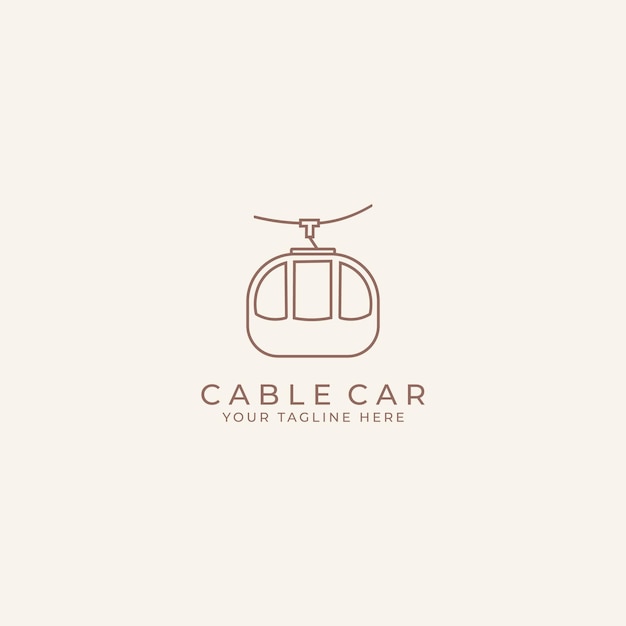 Cable car logo in mountains Cableway cabins lifting over winter background Ski resort with ropeway