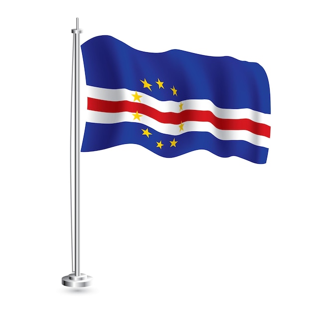 Cabo Verde Flag Isolated Realistic Wave Flag of Cabo Verde Country on Flagpole