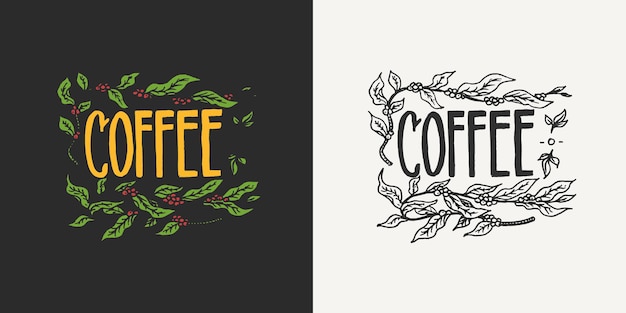 Cacao beans with leaves coffee shop logo and emblem vintage retro badge templates for tshirts