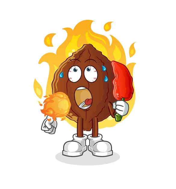 Cacao eat hot chilie mascot. cartoon vector