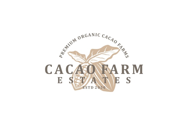 Cacao farm cocoa logo design organic tree fruit with leaf silhouette