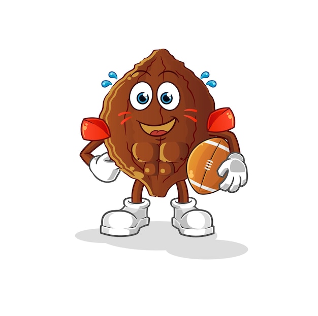 cacao playing rugby character. cartoon mascot vector