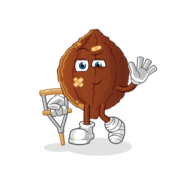 Cacao sick with limping stick. cartoon mascot vector