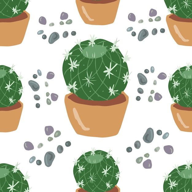 cacti cute seamless patern in hand drawn