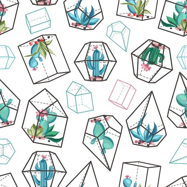 Cacti flower seamless pattern