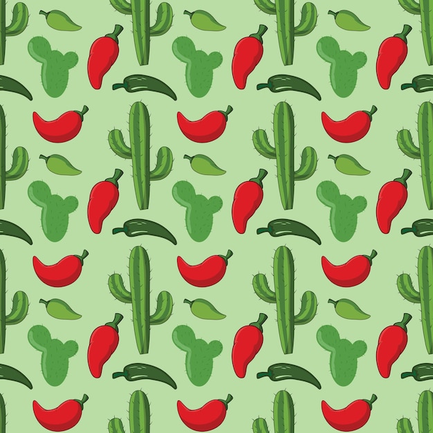 Cacti And Peppers Seamless Vector Pattern Design