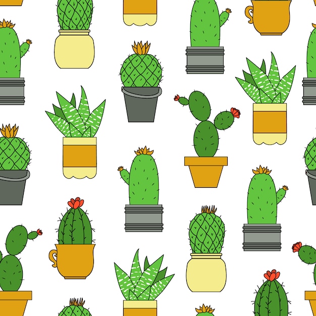 Cacti seamless pattern. Colored cactus repeat background. 