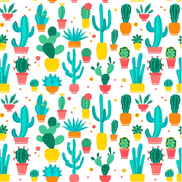 Cacti seamless pattern set. Hand drawn doodle. Hand drawn doodle patterns of different shape cactus botany collection on white background. Dessert house botanical water absorbing plants.