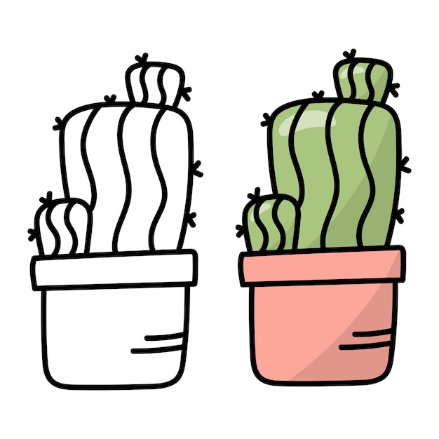 Cactus coloring book page Cactus in a pot Isolat