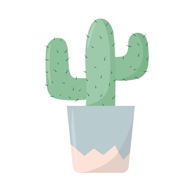 Cactus in colourful pot cartoon vector illustration.