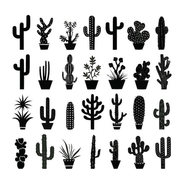 Vector cactus desert silhouettes set large pack of vector silhouette design isolated white background