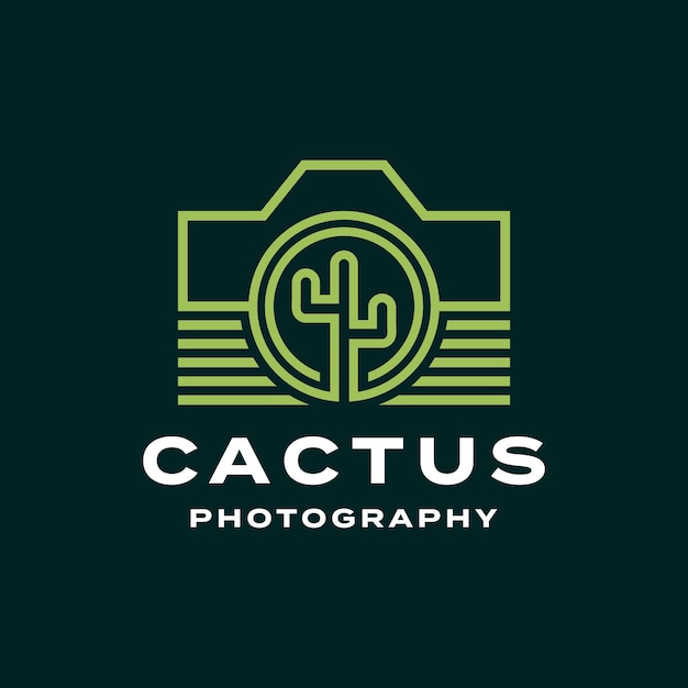 Cactus Dessert Camera Photography Line Outline Icon Vintage Logo Design