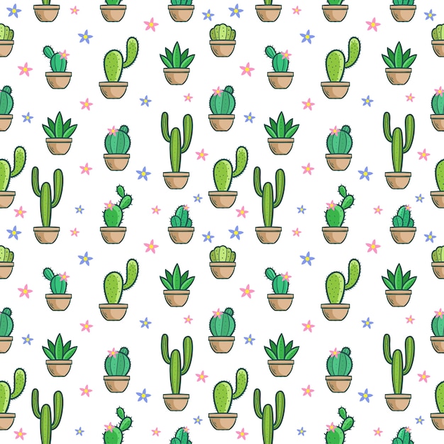 cactus doodle seamless pattern set