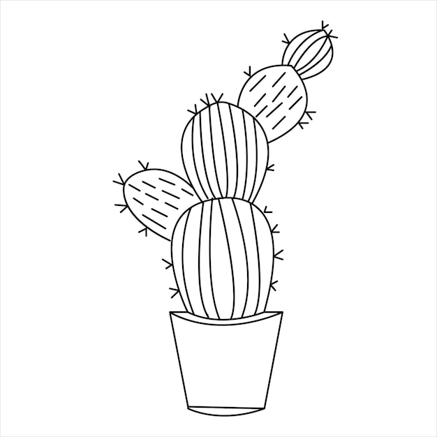 Cactus doodle vector continuous one line art drawing and cactus plants outline minimalist design