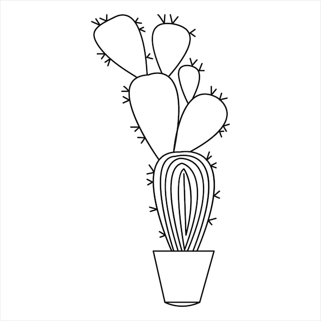 Cactus doodle vector continuous one line art drawing and cactus plants outline minimalist design