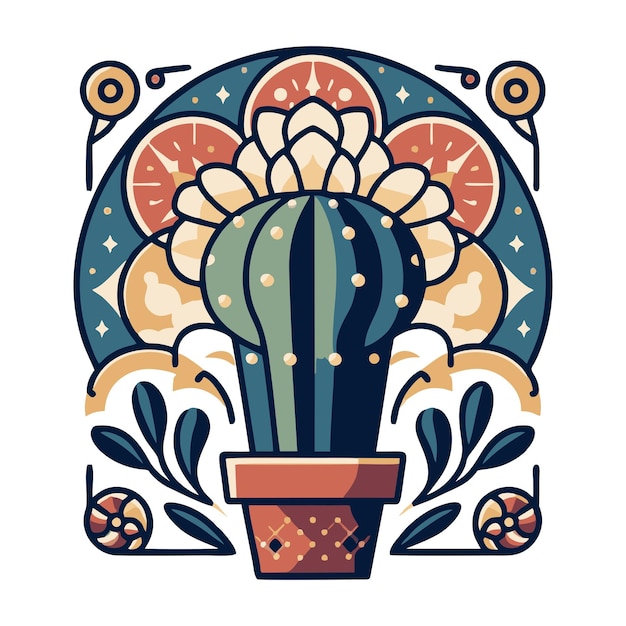 cactus flat vector design in art nouveau style