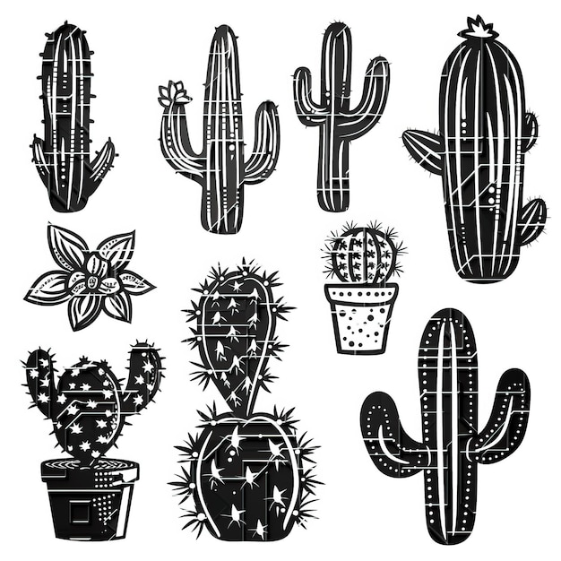 Cactus flat vector linear te set illustration high quality